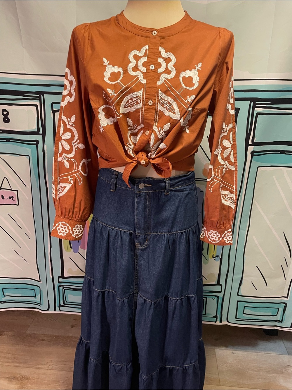Talbots brown Embroidered Button-Front western shirt